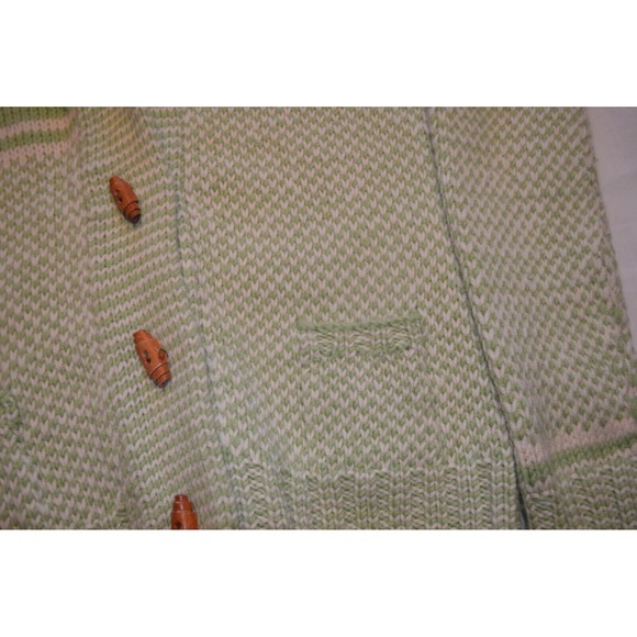 Women's Size Medium 100% Wool Handknit Cardigan Toggle Fair Isle Green Shawl - Picture 6 of 14